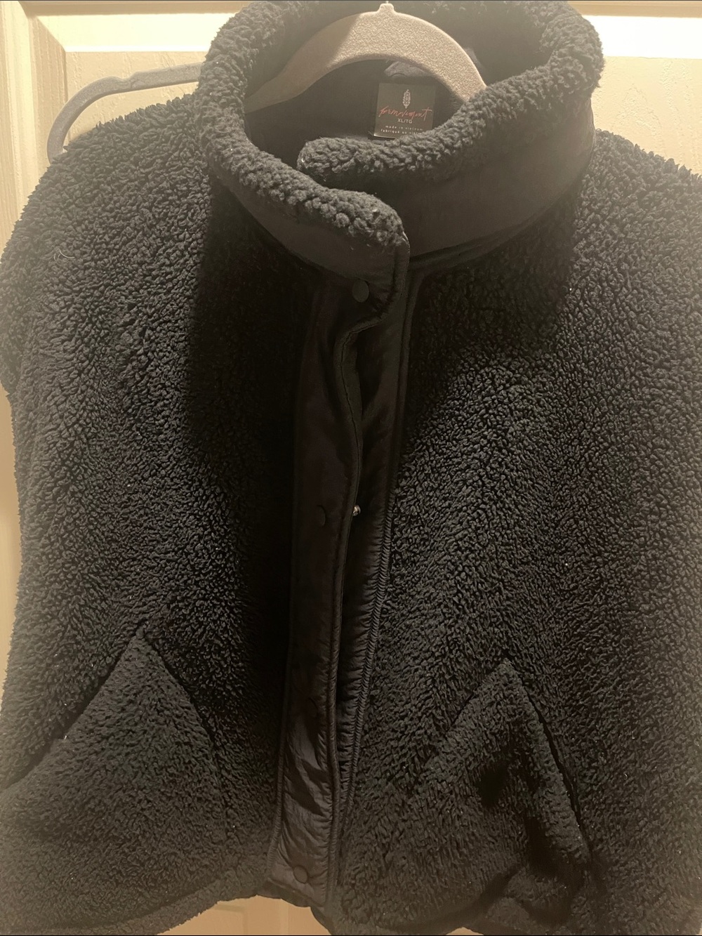 Free People Black Teddy Sherpa Jacket with Stand Collar